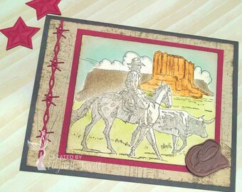 WILD WILD WEST Stampin' Up Card Kit 4x Father's Day birthday Masculine Horse Cowboy handmade Card Kit Hand Stamped Faux Leather hat Diy