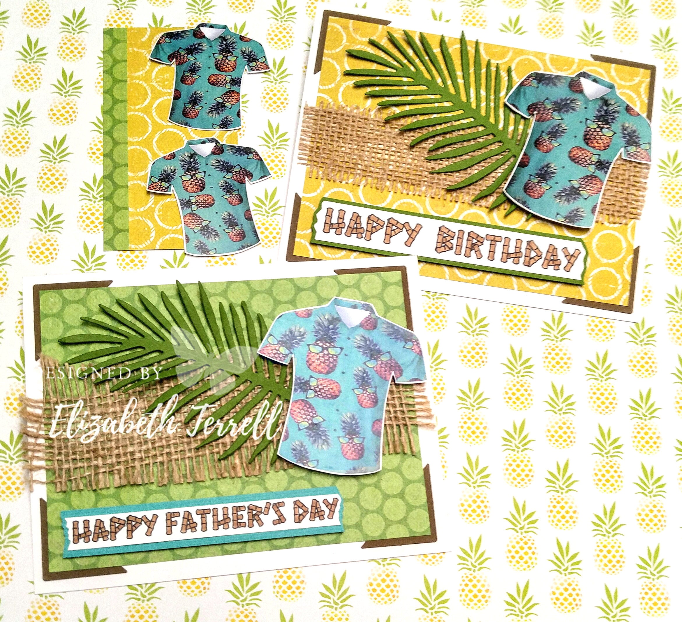 4 Stampin' Up Father's Day Hawaiian Shirt Happy Birthday Card Kit  Retirement Masculine Aloha Handmade Card Kit Hand Stamped DIY