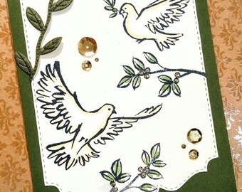 4 Stampin Up Card Kit Dove of Hope Christmas Peace Holiday Very Vanilla Gold handmade Card Kit Hand Stamped DIY