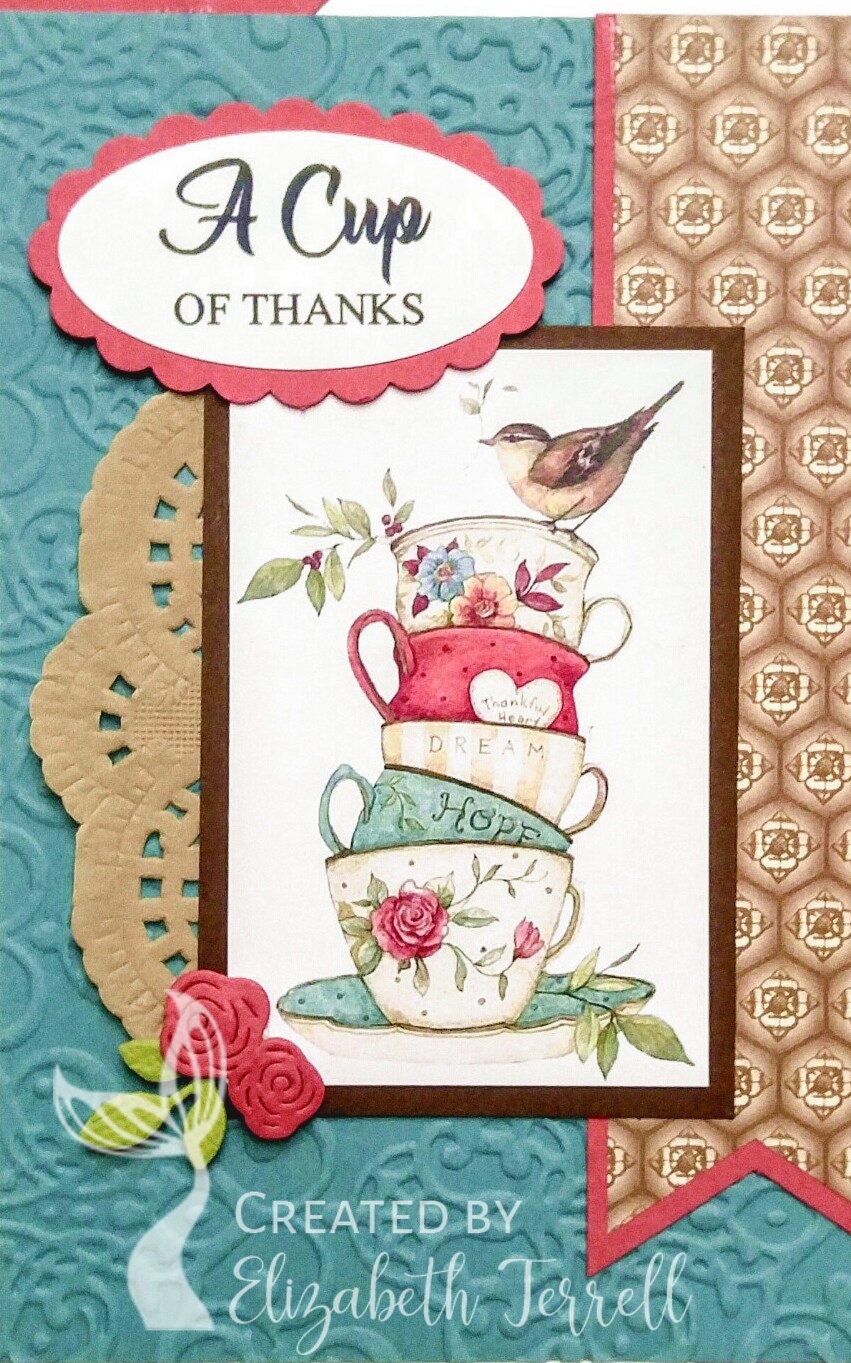 Stampin Up Card Kit 4 Cup of Tea Little Bird Thanks Thank You Hugs Rose Heart Birthday  Handmade Card Kit Hand Stamped DIY