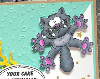 Cat Stampin Up Old Humor Birthday Cake Fire Hazard Flames Die thinlits Card Kit Hand DIY Animal Cat Kitten Rescue