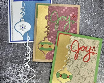 Christmas Stampin Up Kit Ornament Card Kit Elegant Ornament Die Peace Joy Love Thinlits Hand Stamped Embossed DIY