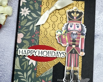Stampin Up Christmas Nutcracker Card Kit Poinsettia Happy Holiday Gold Shimmer Ribbon DIY