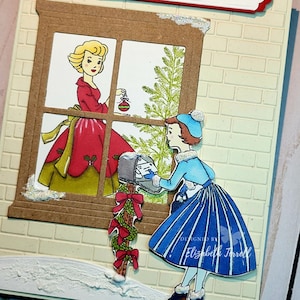 Stampin Up Card Kit Retro Vintage Lady &quot;Christmas In The Making&quot; Holiday &quot;Lovely As a Tree&quot; Window scene brick handmade Hand Stamped DIY