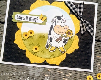 4 Stampin&#39; Up Over The Moon Hello Cow&#39;s It Going Cows Card Kits Thank You Birthday Cow Embossed handmade Card Kit Hand Stamped DIY