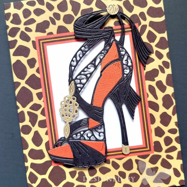 DIVA Stiletto High Heel Shimmer gold accent Lady Giraffe Greeting Card Thank You Birthday Bachelorette Wedding handmade