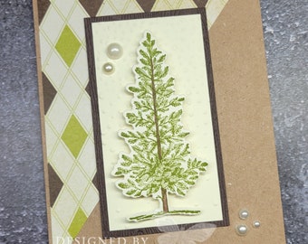 Stampin Up Card Kit Lovely As A Tree Christmas Peace Holiday Pine Diamond Embossed handmade Card Kit Hand Stamped DIY