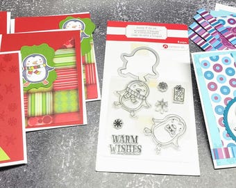 Stampin Up Christmas Penguin Stamp Bundle Card kits Thinlits Hand Stamped Scarf DIY  Animal Kitten Rescue