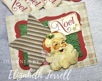Stampin Up Christmas Noel Santa Star Ornate Frame Vintage Card kits Thinlits Hand Stamped DIY Animal Kitten Rescue