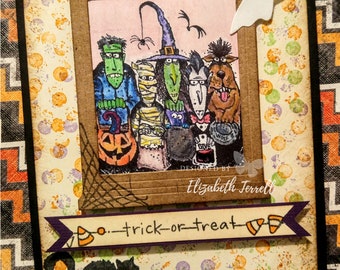 HALLOWEEN 4 Stampin Up Card Kit Tableau of Terror Witch Mummy Dracula Pumpkin Card Kit Hand Stamped DIY
