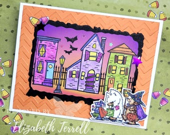 Halloween CARD Hedgehog Ghost Boo Trick or Treat Bespoke Papyrus Stamping Up Cute Stamped Ghost Witch Greeting Candy Corn Hand Stamped