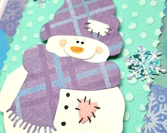 Snowman Card Ready to Mail Snowflake Snow Embossed Stampin Up Holiday Embossed  Animal Rescue