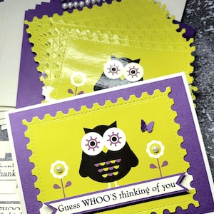 10 Stampin Up Owl Fun Pun Card kits Greeting Card Thank You Friend Thinking of You Greeting Handmade Hand Stamped DIY