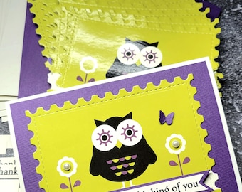 10 Stampin Up Owl Fun Pun Card kits Greeting Card Thank You Friend Thinking of You Greeting Handmade Hand Stamped DIY