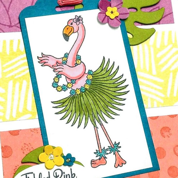 4  Stampin' Up Tickled Pink Flamingo Card Kit Hawaii Hula Luau Friendship Summer Sun flower Hawaiian Island Tropical Hand Stamped DIY Love