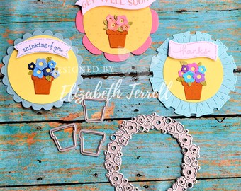 Flower Pot Floral Garden Circle Die Cut Stampin Up I Dig You Thinlit gardening spade tool Hand DIY