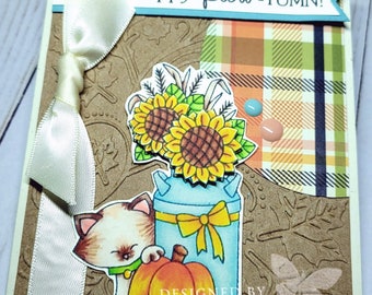 4 Cat Kitty Kitten Stampin Up Card Kit Fall Leaves Autumn Thinking of You Pumpkin Birthday Hugs DIY handmade Kitten Animal Rescue