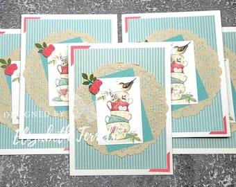 Stampin Up Card Embellishment Cup of Tea Little Bird Thanks Thank You Hugs Rose Heart Birthday Handmade Card Hand Animal Kitten Dog Rescue