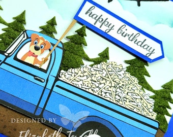 Fathers Day Stampin Up Blue Pickup Truck Dog bones  Birthday Get Well Graduation Trees 3 Hugs stamped sponged Card Kit Hand Stamped DIY