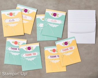 8 Stampin Up Pretty Pocket Card Kit  Simple Birthday Thanks Flowers Floral card samples hand Stamped DIY