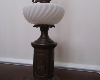 Rare Old Copper Lamp With White Glass