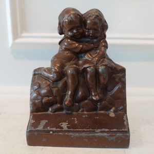 Vintage Metallic Figurine - Hand Made Metallic Figurine Boy and Girl