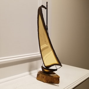 Sculpture Art In Metal - Vintage Brass Sailboat Sculpture - Marble Base - Signed By The Artist