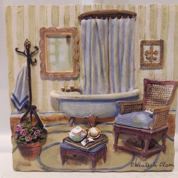 C Winterle Olson Artist - Textured in Relief Ceramic Tile - Bathroom Wall Plaque