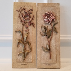 Peony and Orchids - Wall Plaque - Ceramic Tiles - High Level of Details - set of 2