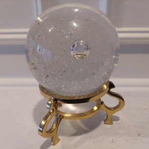 Glass Sphere on Brass Base - Collectible Art Glass Globe on Brass Base