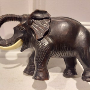 Genuine Ebony Wood Carving - Elephant Sculpture - Hand Carved Wood Elephant