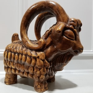 Mid-Century Ram Sculpture - Ceramic Ram Statue - 10&quot; Tall
