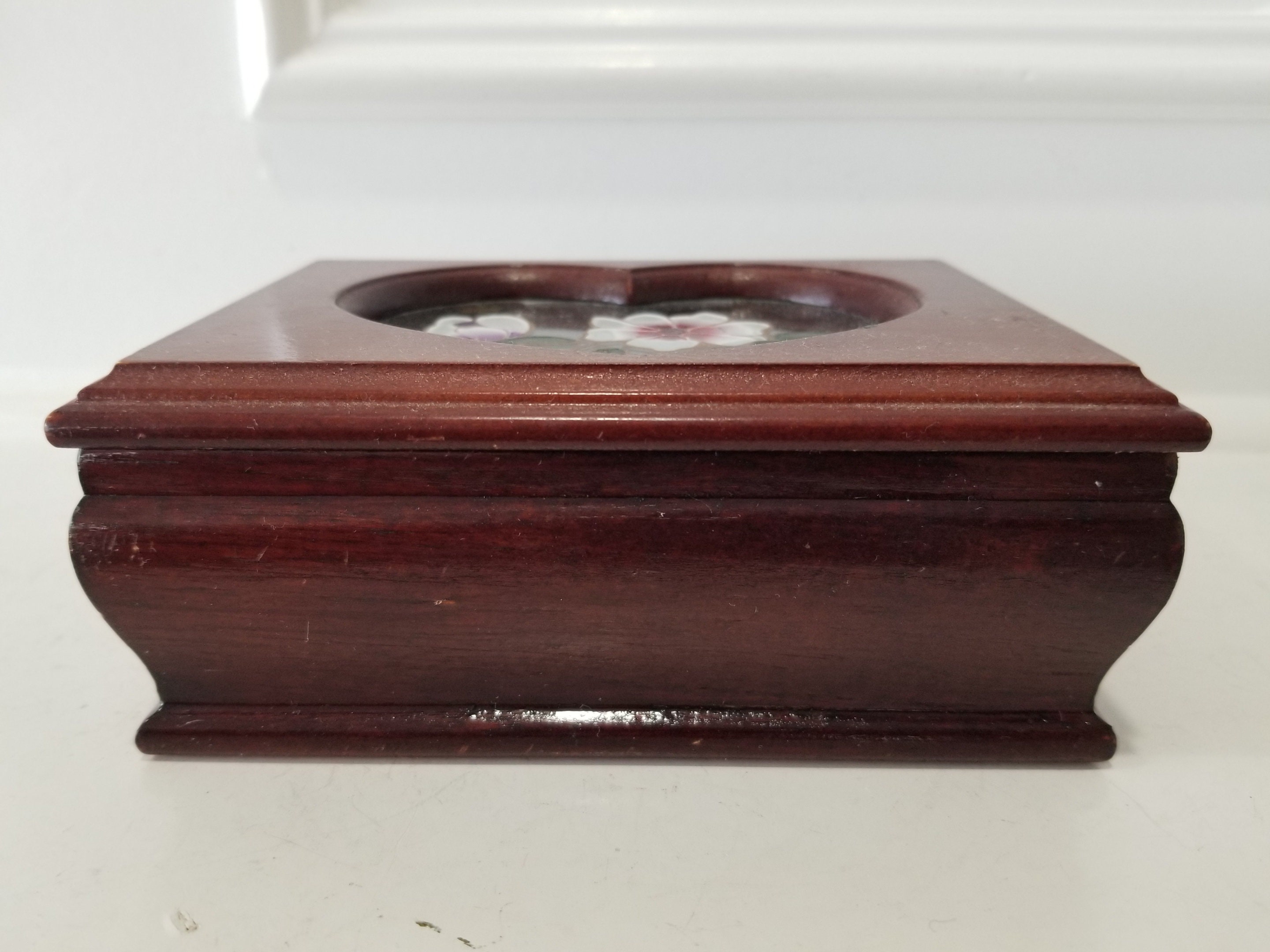 Wood Jewelry Box With Hand Painted Glass Etsy
