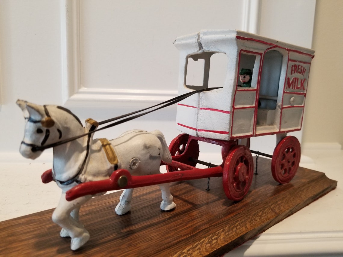 Cast Iron Horse Drawn Fresh Milk Delivery Cart Wagon Old Etsy
