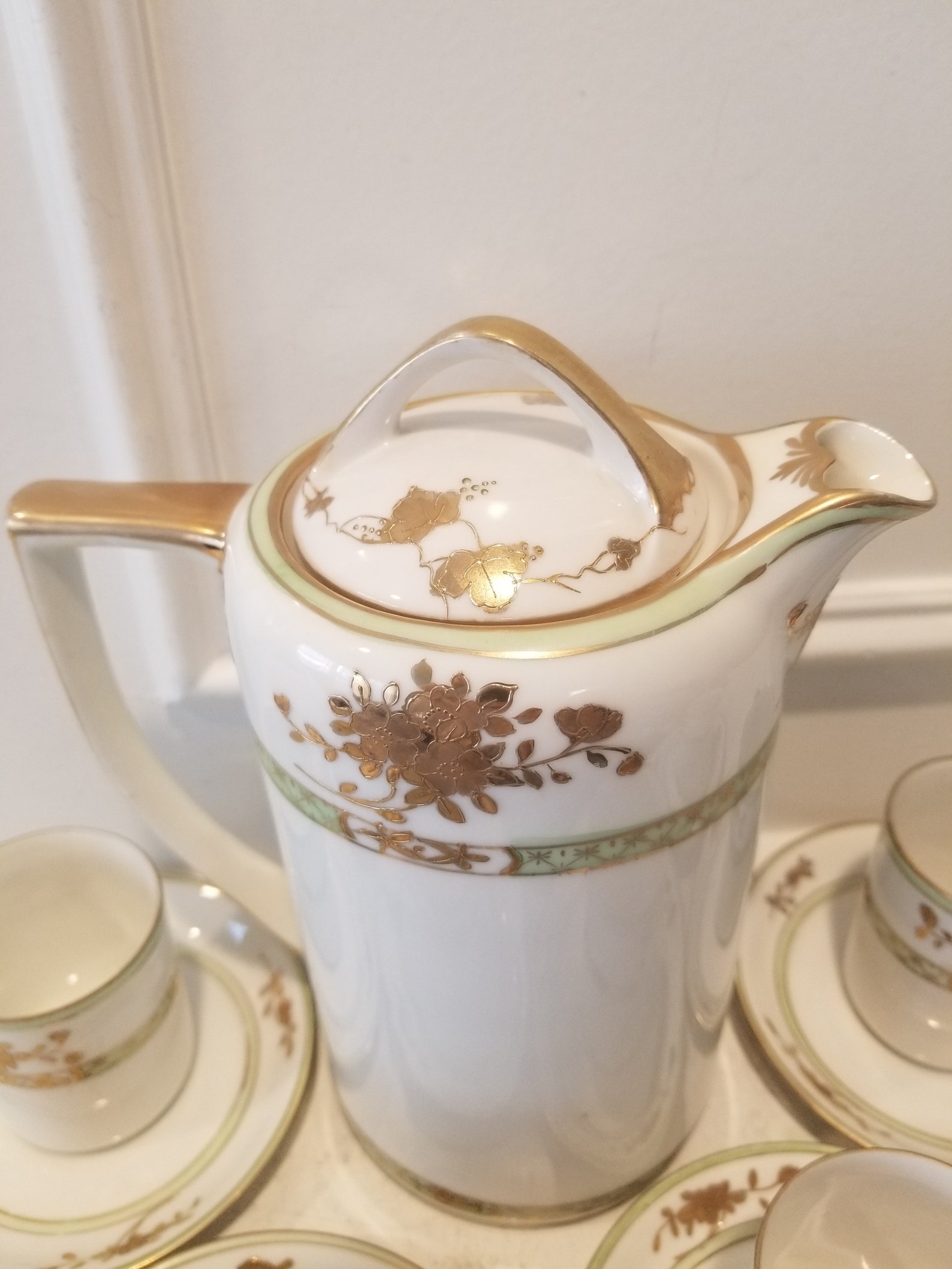 Antique Hand Painted Nippon Tea Set teapotcupssaucers Made Etsy