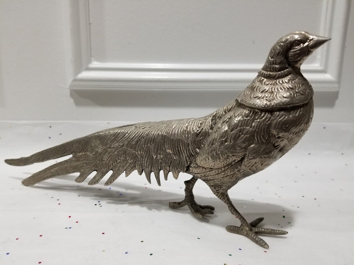 Silver Metal Pheasant Decor Peacock Figurine Metal Art Etsy