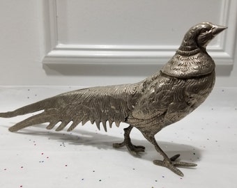 Silver Metal Pheasant Decor -  Peacock Figurine - Metal Art - Female Pheasant - High Level of Details