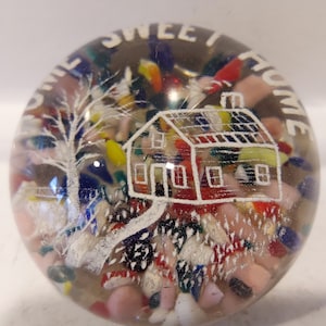 Art Glass Paperweight With Unique Inserts - Art in Glass - Collectible Paperweight - Home Sweet Home