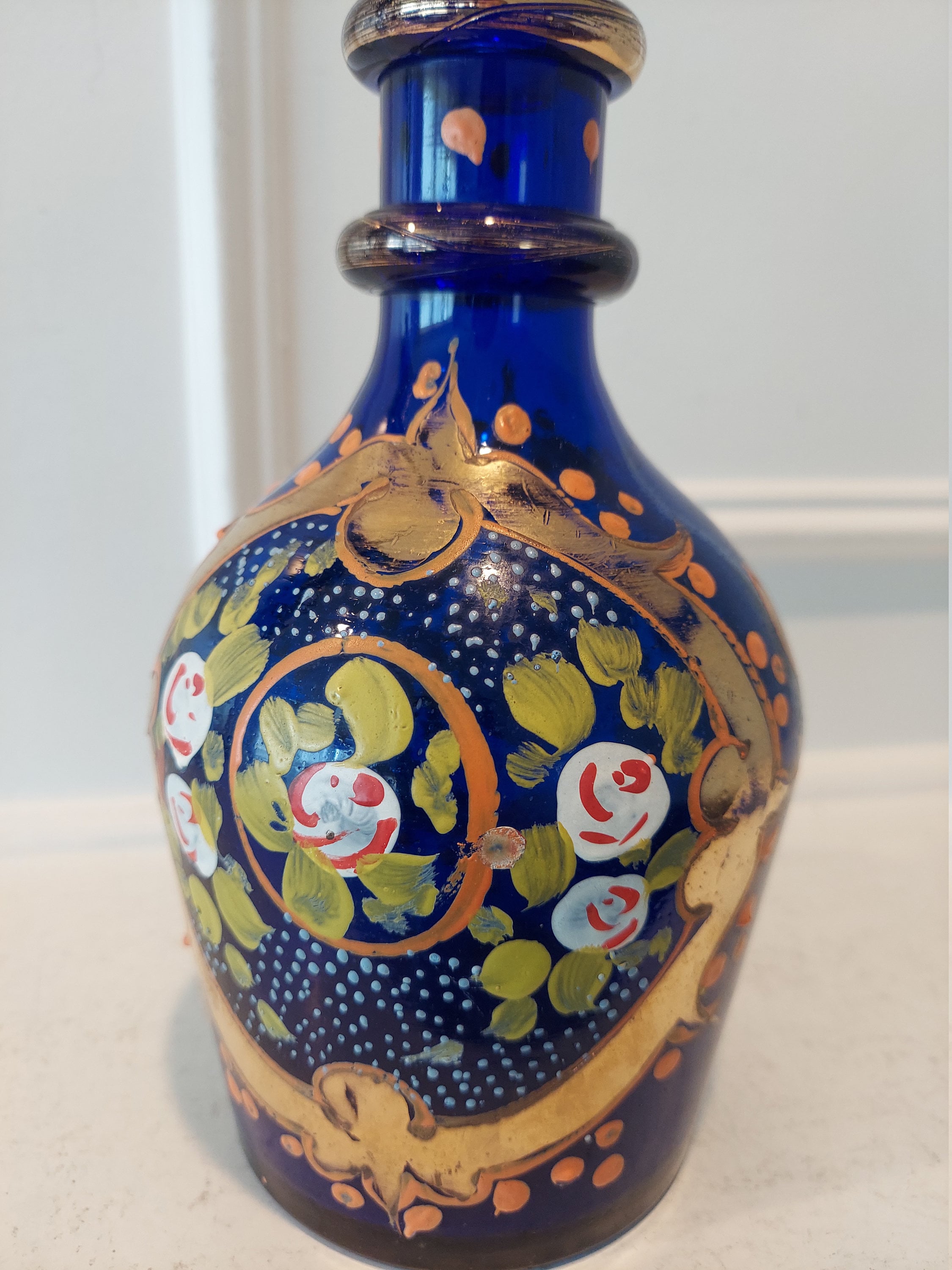 Antique Glass Vase With Nasser Al Din Shah Qajar / Hookah Base