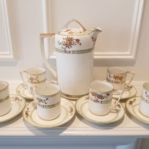 Antique Hand Painted Nippon Tea Set (Teapot-Cups-Saucers) Made In Japan-Morimura Bros - Old Noritake - Gilded