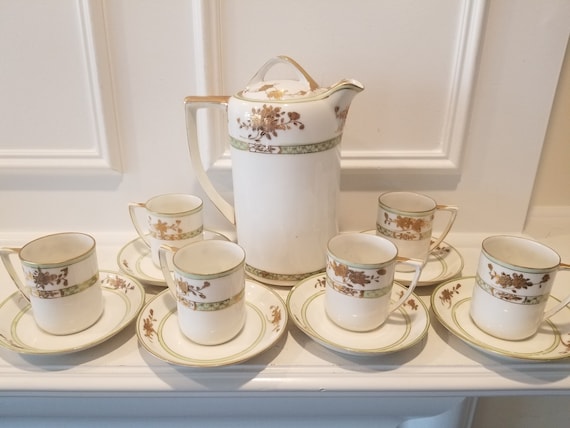 Antique Hand Painted Nippon Tea Set (teapot-cups-saucers) Made in