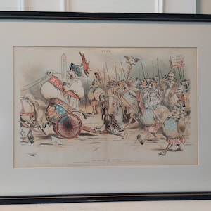 1889 Puck Lithography Reproduction After &quot;The Triumph of Boodle&quot; - Framed Collectible Joseph Keppler Reproduction