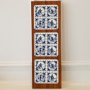 Delft Handpainted Tiles - Wood Framed - Vintage Handmade Ceramic Delft Holland Tiles