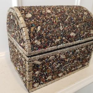 Hand Made Ornate Wood Box - Sea Shell Decor Wood Box - High Level of Details