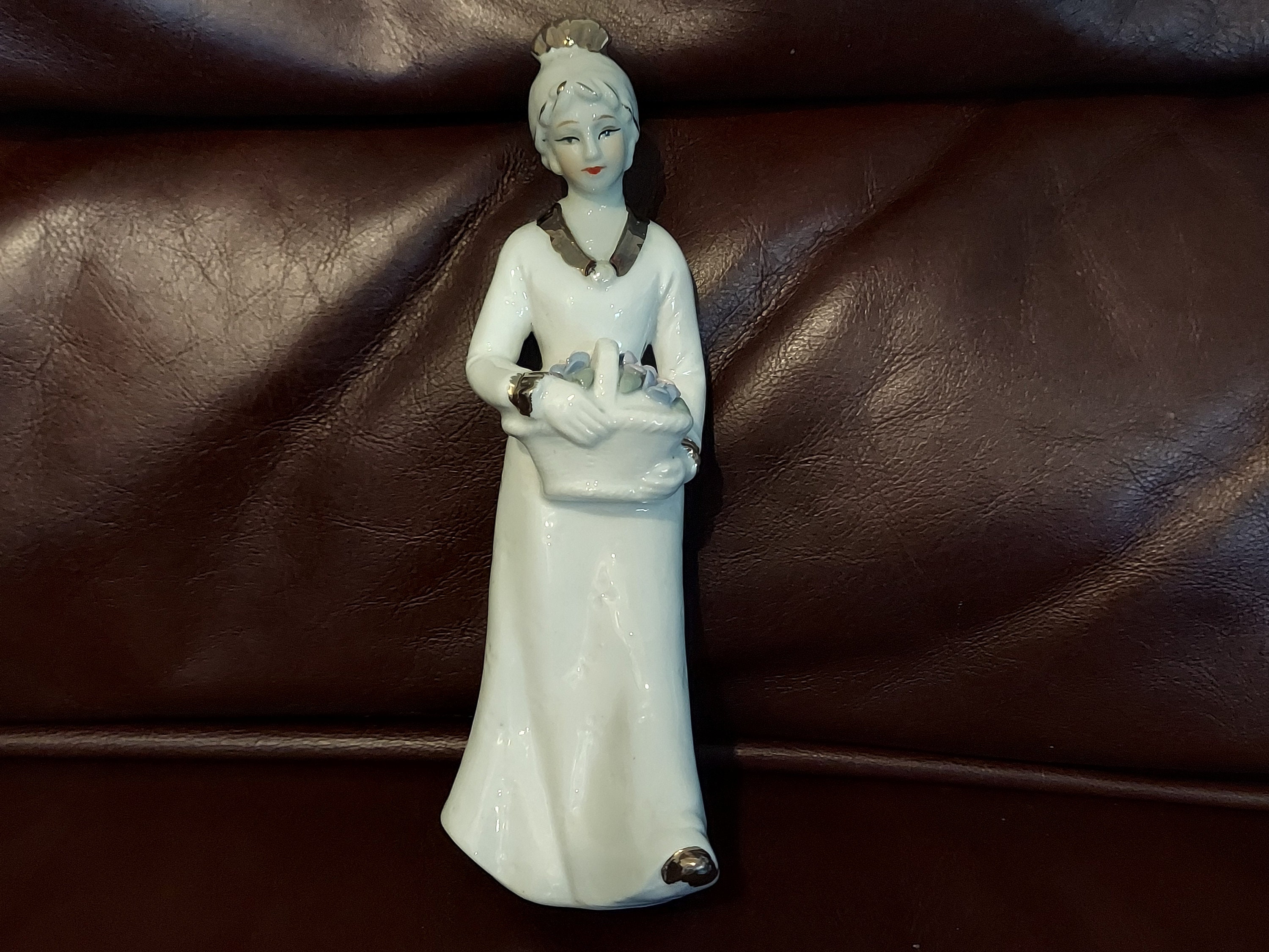 Porcelain Figurine - Original J Vazquez Collection - J V Imports - Fine China Figurine - Woman with Flowers