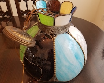 Vintage Stained Glass Lamp - Stained Glass Shade - Ready To Use Unique Lamp