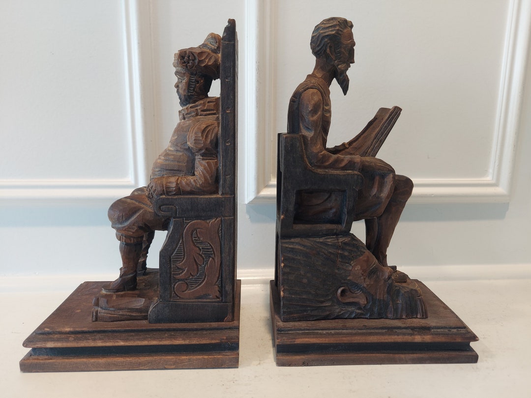 Spanish Wood Bookends Don Quixote and Sancho Panza Bookends Etsy