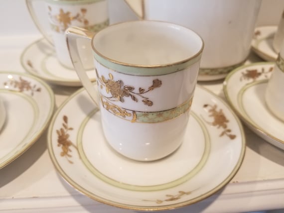 Antique Hand Painted Nippon Tea Set (teapot-cups-saucers) Made in