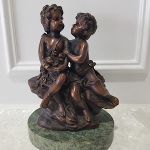Auguste Moreau Sculpture - Antique Bronze Statue of Children Signed by Auguste Moreau - Marble Base - 1800&#39;s Sculpture