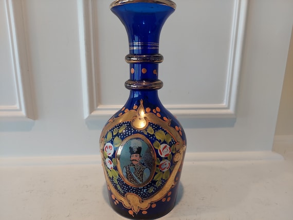 Antique Glass Vase With Nasser Al Din Shah Qajar / Hookah Base